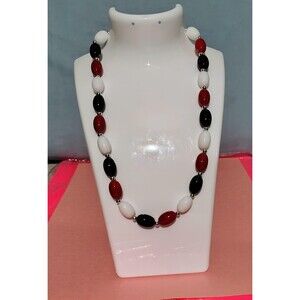 Kim Rogers Spectator Lucite Bead Necklace Statement Oval Jewelry Red White Blue